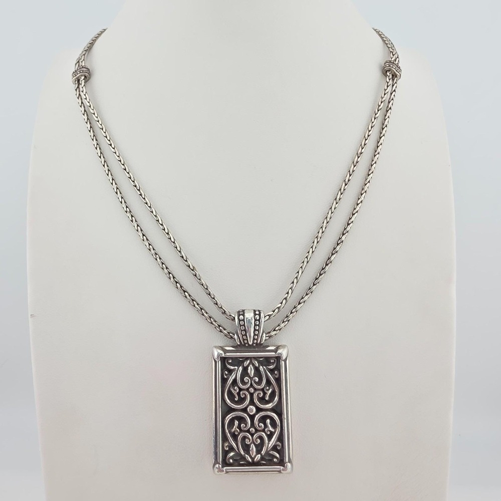BRIGHTON 'Berkeley' Necklace Open Scrollwork Hearts 2 Strand Silver Plate 26"